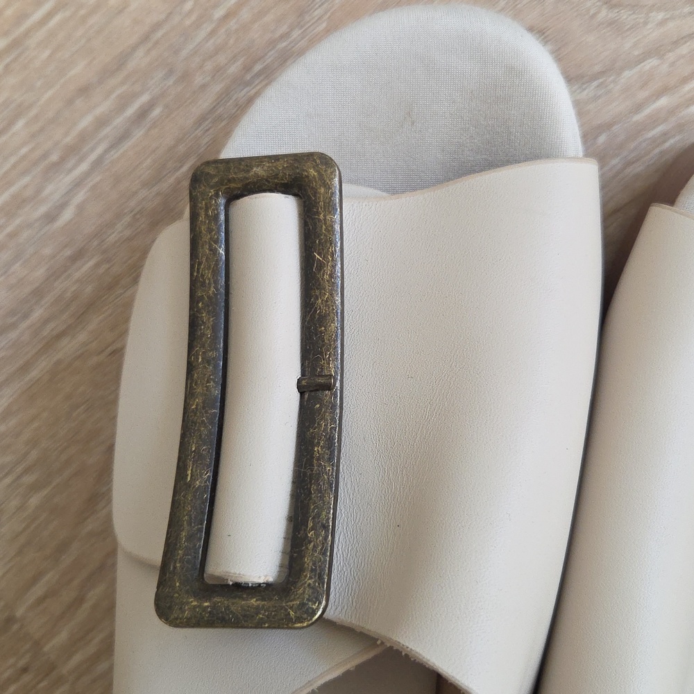 Anthropologie Kelsi Dagger Brooklyn Dover Platform Cream Buckle Slide -size 6.5 - Picture 3 of 9